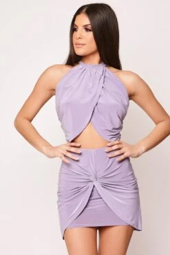 Madisyn - Lilac Slinky Drape Crop Top