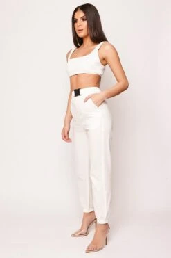 Hanna - White Cargo Buckle Trousers Co-ord -Outlet Sarto Base Store wjrs2231