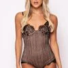 Arianah - Black & Nude Stripe Scallop Lace Bodysuit